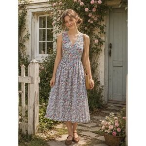 Floral V-Neck Midi Dress in Multi
